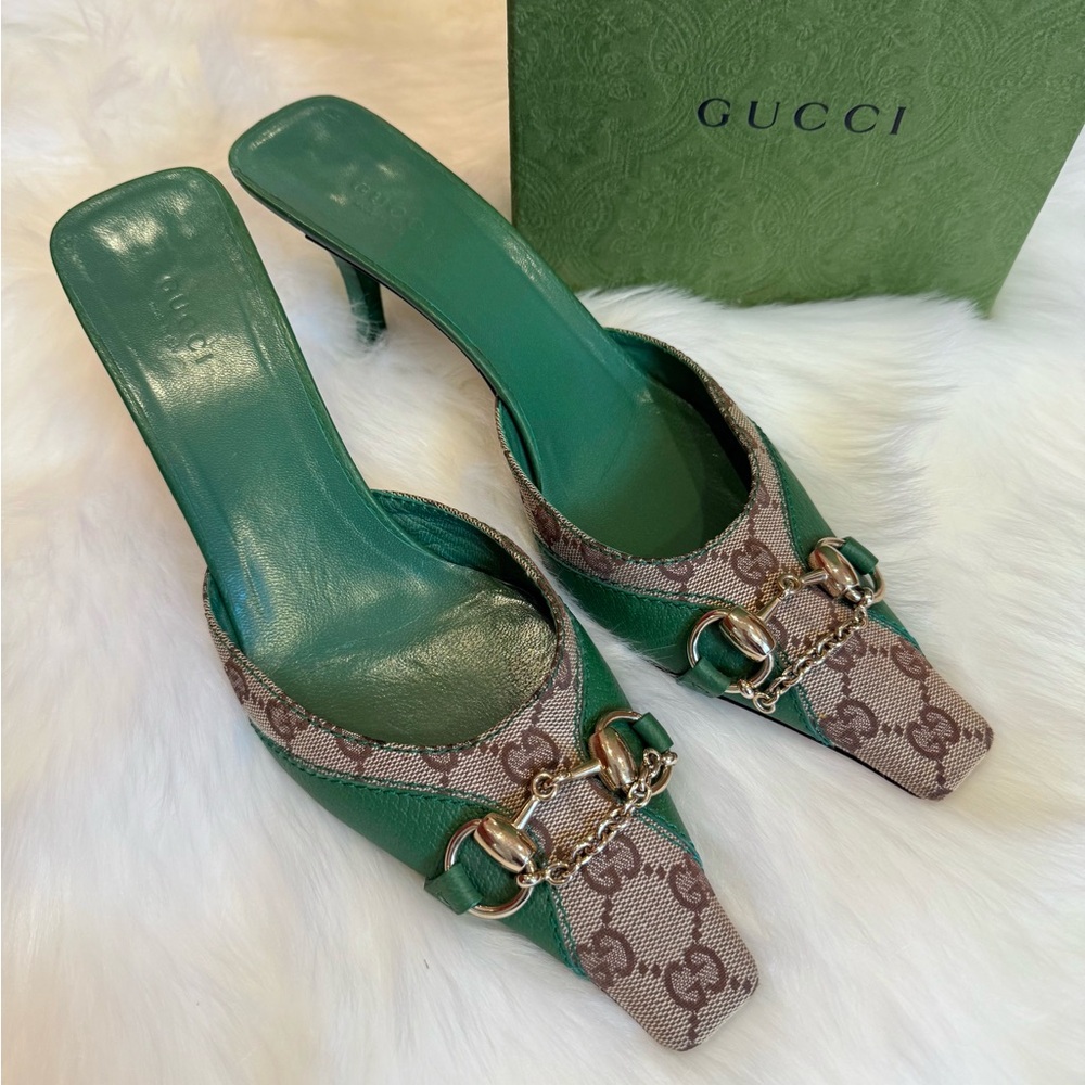 ❌SOLD❌Gucci Green and Tan Women's Heels